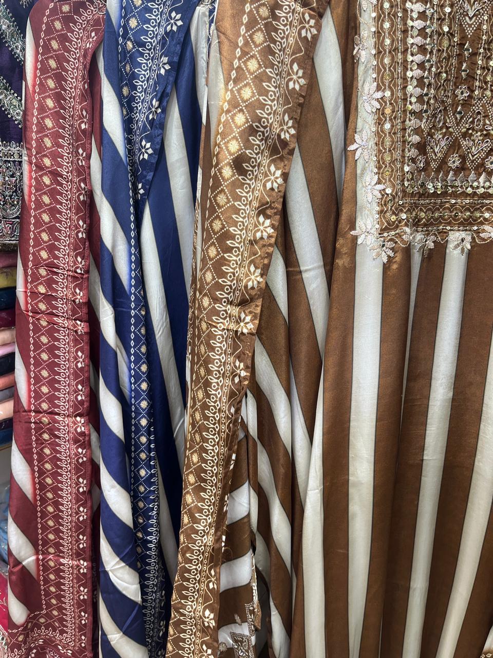 Pure Crepe Designer Floral Print with Zardozi  Neckline