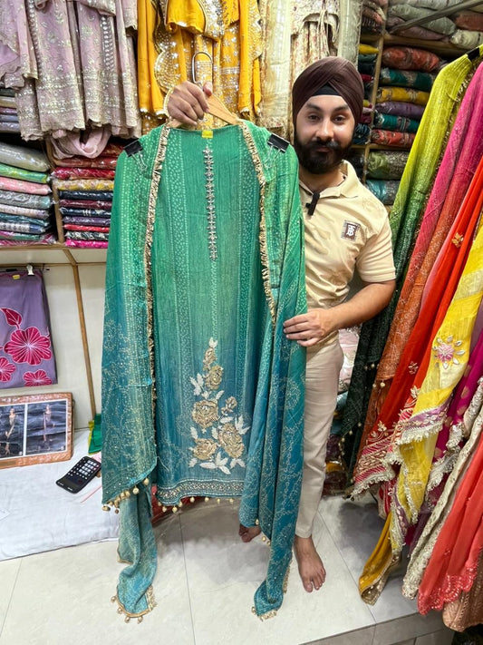 Shimmer Tissue Handwork Designer Suit