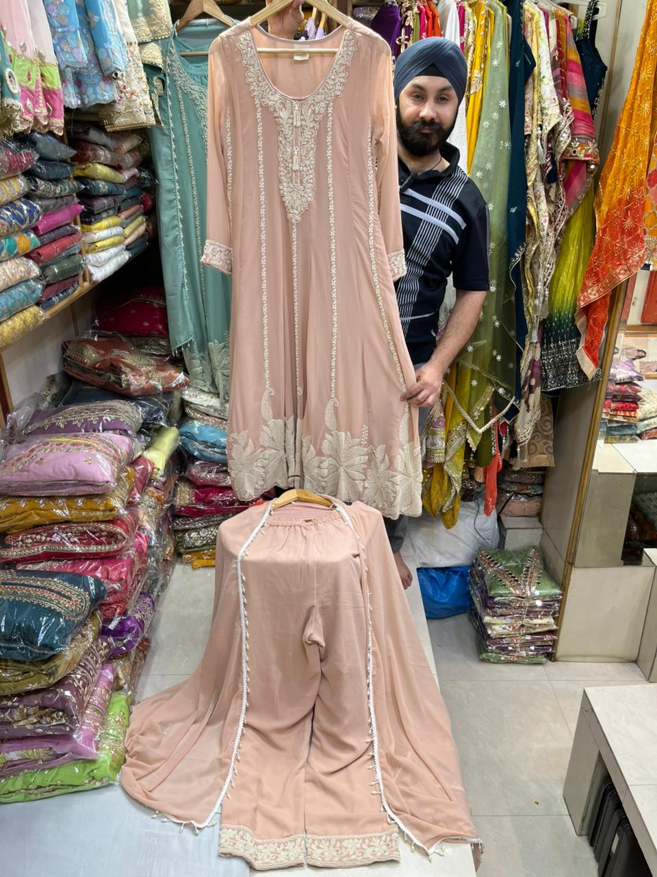 Pearl Hand Work Anarkali Pant Suits