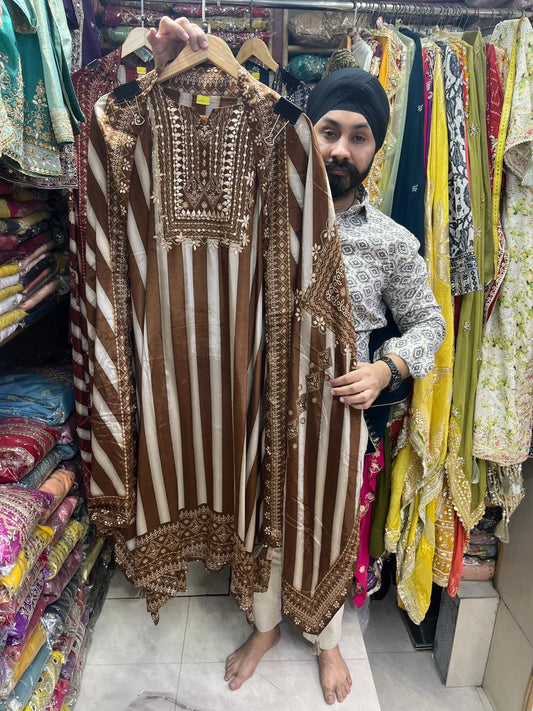 Pure Crepe Designer Floral Print with Zardozi  Neckline